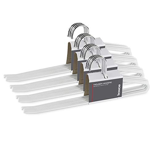 bomoe Set de 20 Perchas Pantalones Blanco - Perchas de Metal con Barra Antideslizante para Pantalones - Juego de Perchas Ropa - Giratorio 360°, con diseño Abierto - Kian