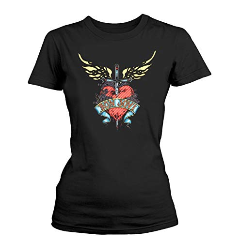 Bon Jovi - Camiseta oficial de manga corta, diseño de corazón y daga