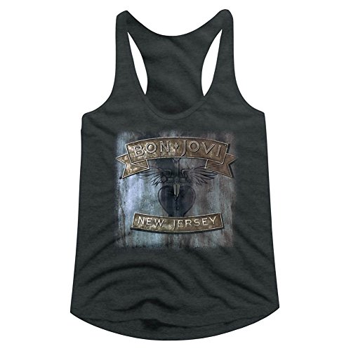 Bon Jovi Rock Band New Jersey Gris Oscuro Heather mujer Racerback Tank Top Tee