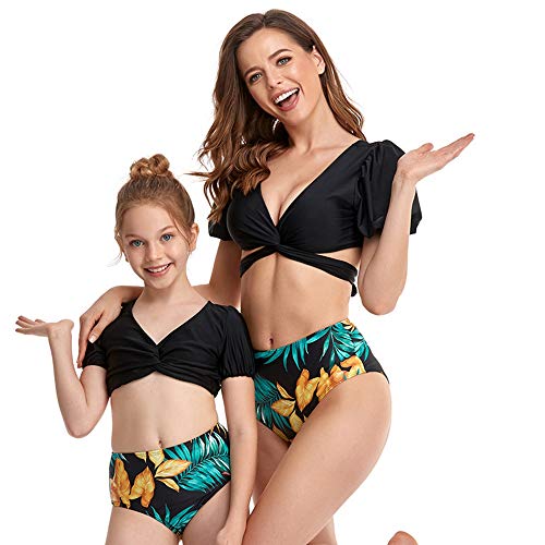 Bonfor Bikini Niña 2-12 años & Bikinis Mujer 2021 Brasileños Braga Alta Leopardo Marca - Ropa de Baño Madre e Hija, Tajes de Baño 2 Piezas (Negro, M)