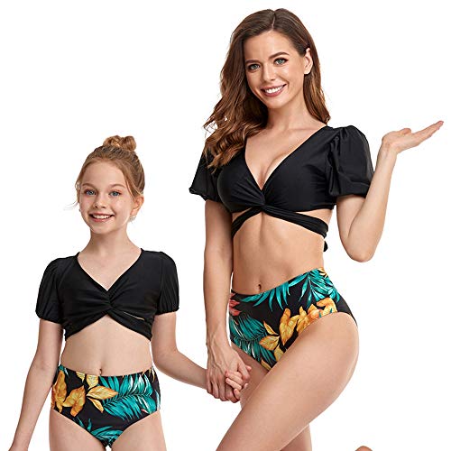 Bonfor Bikini Niña 2-12 años & Bikinis Mujer 2021 Brasileños Braga Alta Leopardo Marca - Ropa de Baño Madre e Hija, Tajes de Baño 2 Piezas (Negro, M)