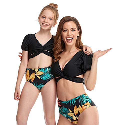 Bonfor Bikini Niña 2-12 años & Bikinis Mujer 2021 Brasileños Braga Alta Leopardo Marca - Ropa de Baño Madre e Hija, Tajes de Baño 2 Piezas (Negro, M)
