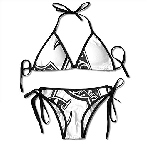 BONRI Conjunto de Bikini Ajustable Halter Traje de baño para Mujer, diseño Abstracto Período Medieval temprano Líneas Curvas Suaves Colores Contrastantes Oscuros A, Traje de baño de Playa Halter