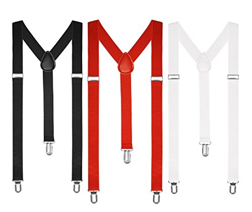 Boolavard Tirantes para hombre y mujer, con forma de Y, estrechos, colores neón 1 x negro, 1 x blanco, 1 x rojo. S