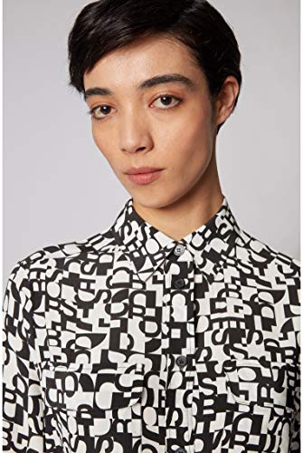 BOSS Vestido de mujer Callura de seda estampada con manga larga Negro 40