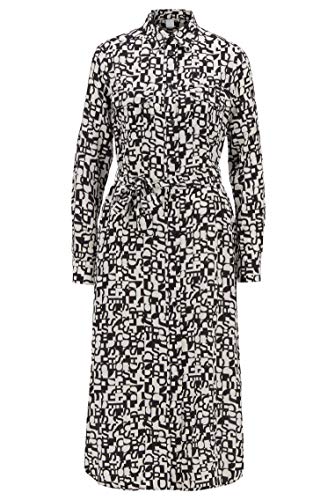 BOSS Vestido de mujer Callura de seda estampada con manga larga Negro 40