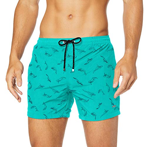 BOSS White Shark Bañador, Turquesa (Turquoise/Aqua 444), Small para Hombre