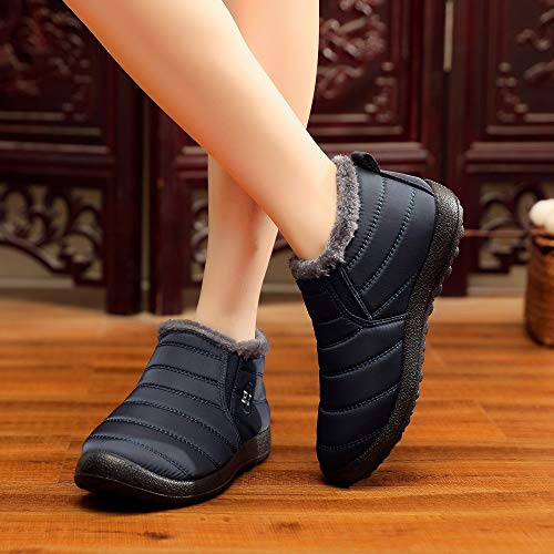 Botas de Nieve Mujer Invierno Forro Calentar Plataforma Botines Terciopelo Tacon Ancho Calzado de Trabajo Zapatos Casual Interior Al Aire Libre 35-43 riou