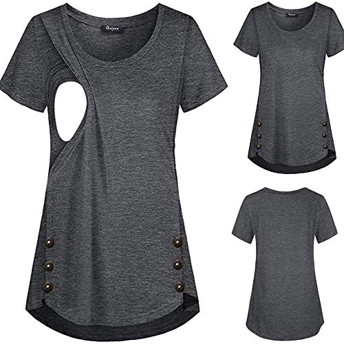 Botón sólido Mujeres Embarazadas Ropa de Maternidad para amamantar Manga Corta Camisetas Suaves y Delgadas Camiseta de Embarazo Ropa Ropa-Negro_Metro_Porcelana