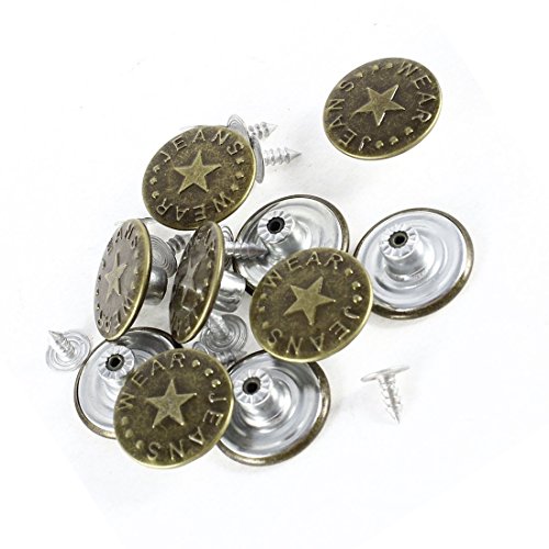Botones de Jeans - TOOGOO(R) 10 piezas de botones de impresiones de estrella de vaquero jeans botones de tono de bronce de metal