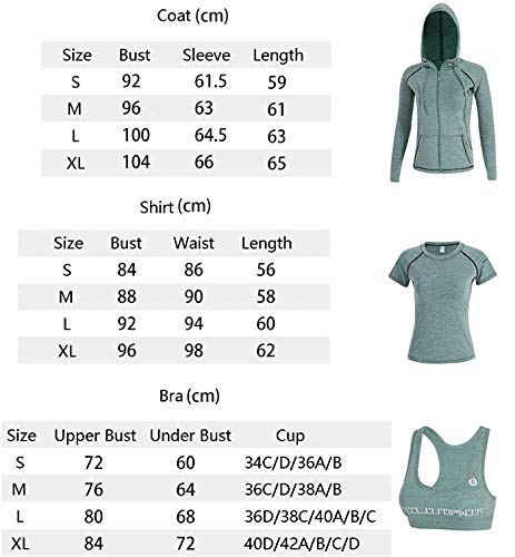 BOTRE 5 Piezas Conjuntos Deportivos para Mujer Chándales Ropa de Correr Yoga Fitness Tenis Suave Transpirable Cómodo (Verde, L)