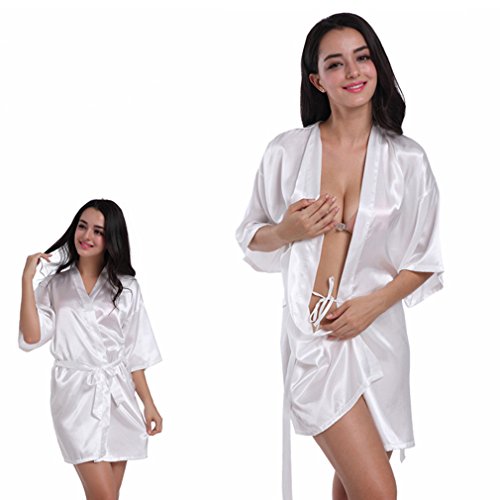 BOYANN Novia Estampado en Caliente Ropa de Dormir Sexy Batas y Kimonos de Satén, Blanco S