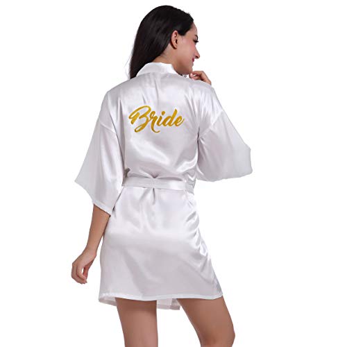 BOYANN Novia Estampado en Caliente Ropa de Dormir Sexy Batas y Kimonos de Satén, Blanco S