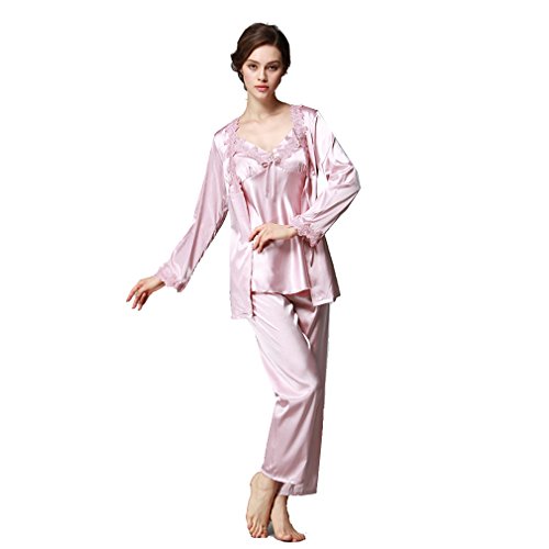 BOYANN Ropa de Dormir Erótica para Mujer Sexy Batas y Kimonos de Satén Albornoces, Púrpura Rosa Pálido M