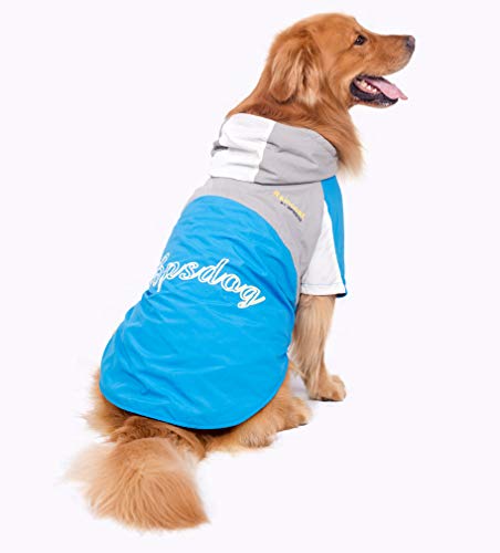 BPS® Chubasqueros Impermeables para Mascotas Perros, Impermeables con Capucha para Perro Mediano y Grande 3 Colores para Elegir con Material 100% Poliéster (Azul+Gris, 50cm) BPS-9105AZ