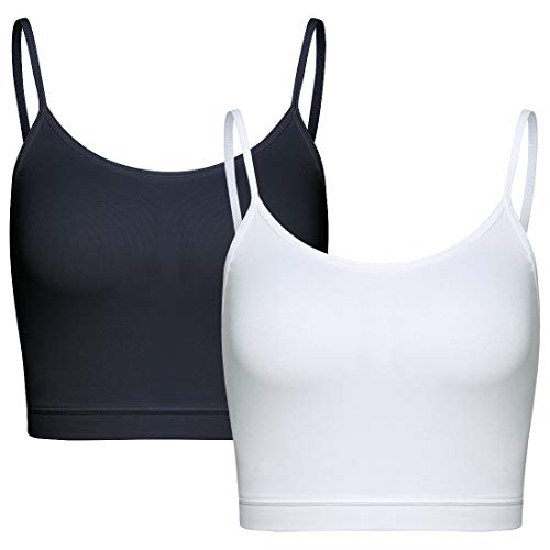 BQTQ 2 Piezas Camisetas sin Mangas de Cultivo para Mujeres Camisolas Básicas Sujetador Deportivo de Racerback para Señoritas Deportes Yoga Dormir (Negro, Blanco, S)