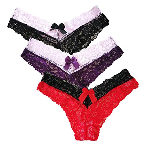 Braga de Algodón Para Mujer Encaje Sexy Braguita Bikini de Algodón Pack de 3