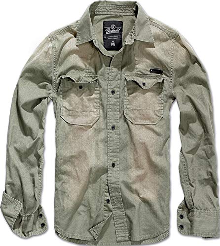 Brandit Hardee Hombre Camisa Vaquera Beige L, 100% algodón, Spray Bleach Optik Regular
