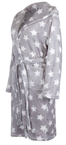 Brandsseller - Albornoz de microfibra para mujer, supersuave, tallas Gris y blanco – Estrella S-M