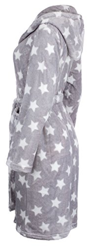 Brandsseller - Albornoz de microfibra para mujer, supersuave, tallas Gris y blanco – Estrella S-M