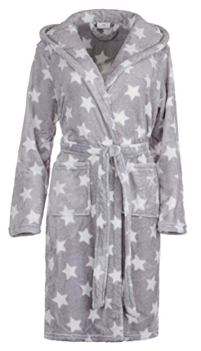 Brandsseller - Albornoz de microfibra para mujer, supersuave, tallas Gris y blanco – Estrella S-M