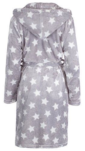 Brandsseller - Albornoz de microfibra para mujer, supersuave, tallas Gris y blanco – Estrella S-M