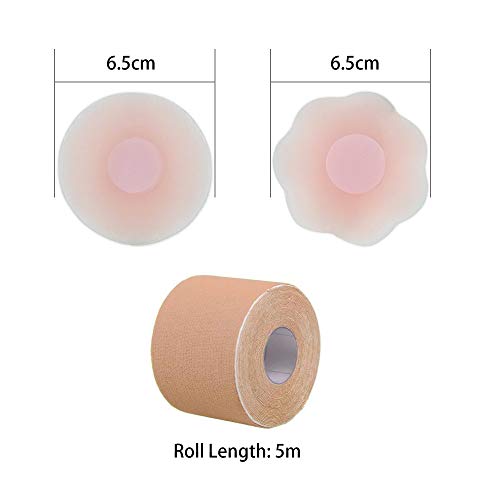 Brasier invisible para mujer con forma de flor para pezón y pezón y 1 rollo de cinta para levantar el pecho