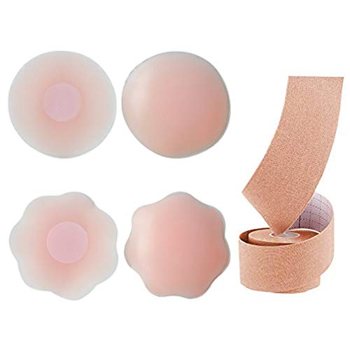 Brasier invisible para mujer con forma de flor para pezón y pezón y 1 rollo de cinta para levantar el pecho