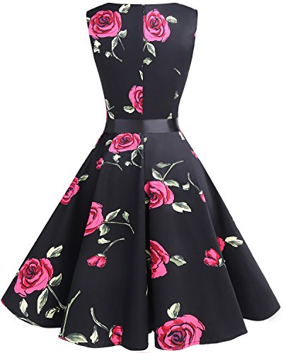 Bridesmay Vestido de Cóctel Fiesta Mujer Verano Años 50 Vintage Rockabilly Sin Mangas Pin Up Black Red Flower 4XL