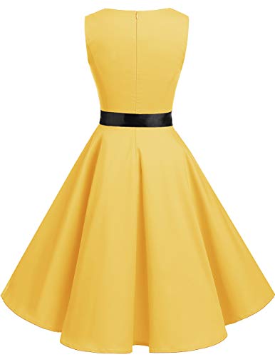 Bridesmay Vestido de Cóctel Fiesta Mujer Verano Años 50 Vintage Rockabilly Sin Mangas Pin Up Yellow 2XL