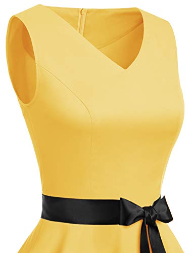 Bridesmay Vestido de Cóctel Fiesta Mujer Verano Años 50 Vintage Rockabilly Sin Mangas Pin Up Yellow 2XL