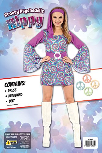 Bristol Novelty AC729 Groovy - Vestido psicodélico hippie para mujer, multicolor, talla 10-14