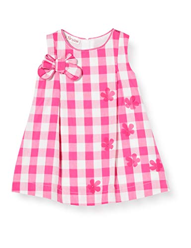 Brums Abito Mussola Vichy con Appl. Vestido, Multicolor (Bianco/Fucsia 01 906), 74 (Talla del Fabricante: 9M) para Bebés