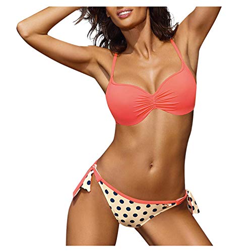 BSbattle 2020 - Bikini para mujer con estampado de lunares, talla grande, traje de baño Biquini#4 - Naranja - Large