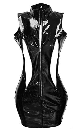 Bslingerie® Lencería de látex para mujer, aspecto mojado, de PVC Negro M