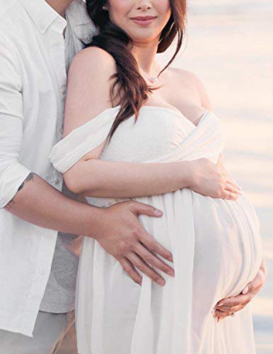 BUOYDM Embarazada Chifón Larga Vestido de Maternidad Split Vista Delantera Foto Shoot Dress Faldas Fotográficas de Maternidad Blanco S