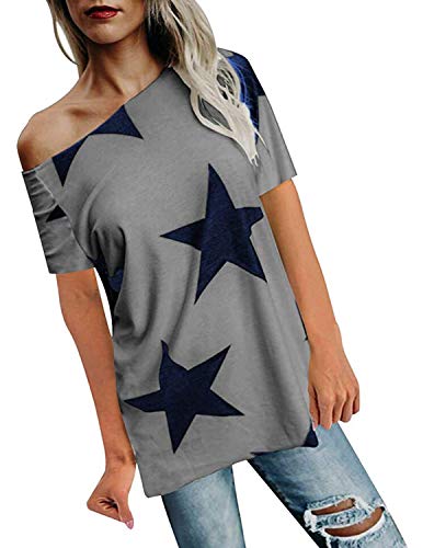 BUOYDM Mujer Camiseta de Fiesta Manga Corta Sin Tirantes Casual T-Shirt para Verano Gris XXL