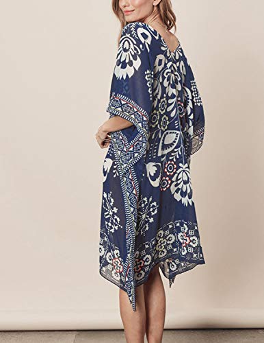 BUOYDM Ropa Playa Mujer Verano Bikini Cover Up Traje de Baño Vestido Mujer Vestido Corto Talla Grande Azul One Size