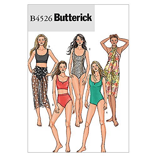 Butterick Patterns B4526 - Patrones de Costura para bañadores de Mujer y Pareos (Tallas 34, 36, 38 y 40), Color Blanco