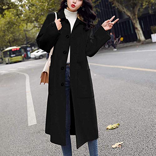 Button Woolen Jacket Women Work Solid Vintage Winter Office Long Sleeve Coat