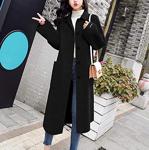 Button Woolen Jacket Women Work Solid Vintage Winter Office Long Sleeve Coat