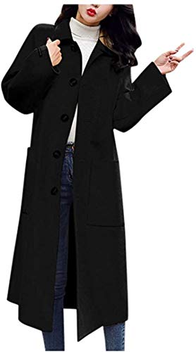 Button Woolen Jacket Women Work Solid Vintage Winter Office Long Sleeve Coat