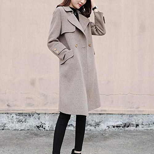 Button Woolen Jacket Women Work Solid Vintage Winter Office Long Sleeve Coat