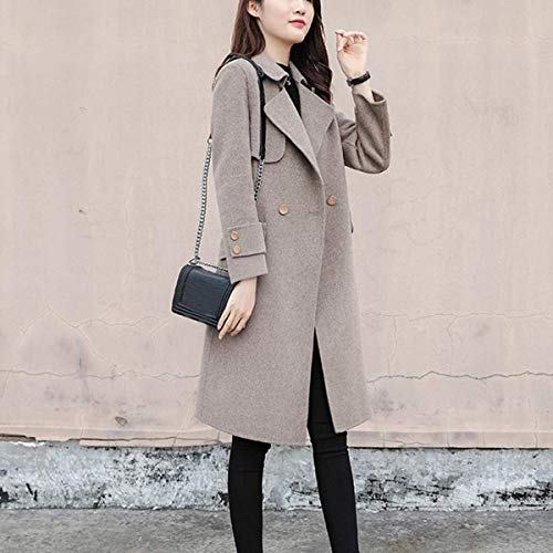 Button Woolen Jacket Women Work Solid Vintage Winter Office Long Sleeve Coat