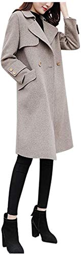 Button Woolen Jacket Women Work Solid Vintage Winter Office Long Sleeve Coat