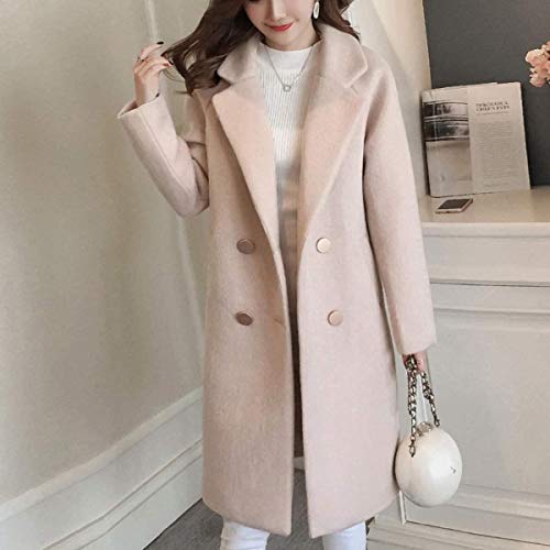 Button Woolen Jacket Women Work Solid Vintage Winter Office Long Sleeve Coat