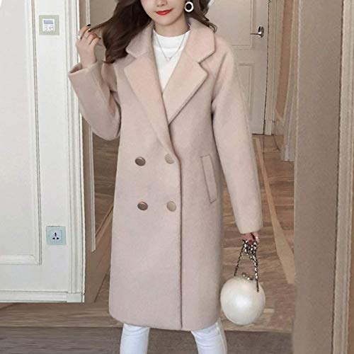 Button Woolen Jacket Women Work Solid Vintage Winter Office Long Sleeve Coat