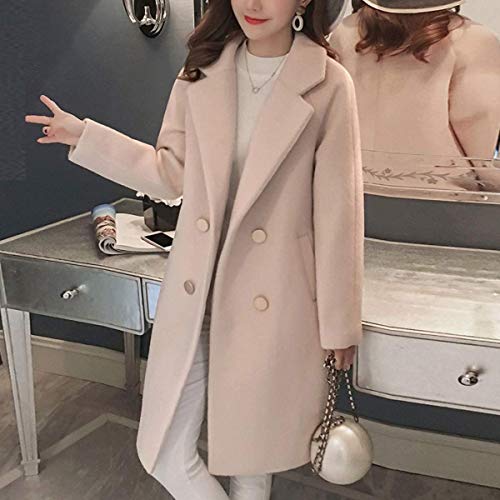 Button Woolen Jacket Women Work Solid Vintage Winter Office Long Sleeve Coat