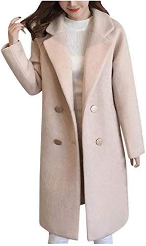 Button Woolen Jacket Women Work Solid Vintage Winter Office Long Sleeve Coat