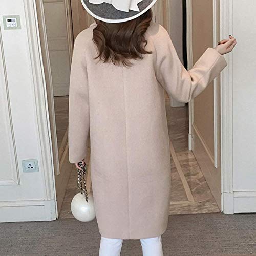 Button Woolen Jacket Women Work Solid Vintage Winter Office Long Sleeve Coat
